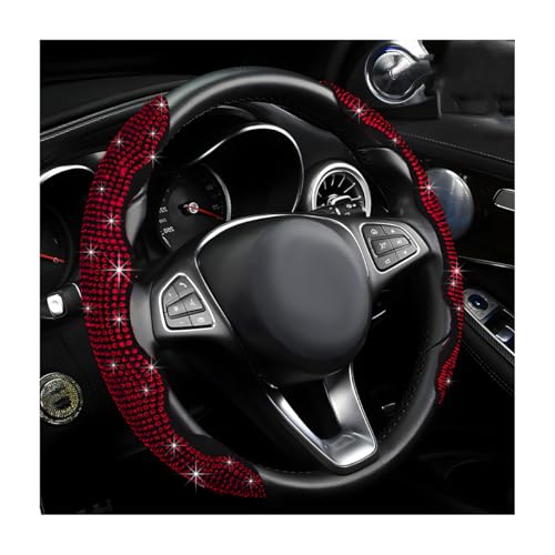 2 PCS Steering Wheel Cover, Segmented Car Wheel Covers with Crystal Rhinestones, Non-Slip Protector Bling Sparkly Decoration for Most Steering Wheels, Car Accessories (Red) - color: Red