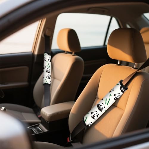 2Pcs Soft Auto Seat Belt Cover Pad Cute Cartoon Panda and Bamboo Print Car Seatbelt Shoulder Cushion for Comfortable Driving, Compatible with All Cars' Seatbelt and Backpack Straps - color: Panda