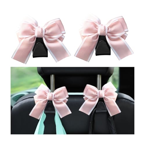 Car Seat Headrest Hook, 2PCS Cute Bow Knot Vehicle Seatback Hanging Storage Organizer, Seat Back Hanger for Purse Coat Umbrella, Universal Automotive Interior Decor Accessories (Pink) - color: pink