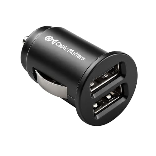 Cable Matters 2-Pack 10W 2A Flush Mount Mini Dual USB Car Charger with Smart Charging Chipset for iPhone 16/15 Pro Max Plus, Samsung Galaxy S23, S23 Ultra, Google Pixel 7a, Pixel 7 Pro, and More