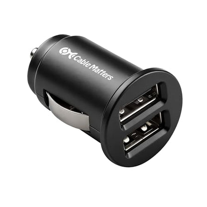 Cable Matters 2-Pack 10W 2A Flush Mount Mini Dual USB Car Charger with Smart Charging Chipset for iPhone 16/15 Pro Max Plus, Samsung Galaxy S23, S23 Ultra, Google Pixel 7a, Pixel 7 Pro, and More