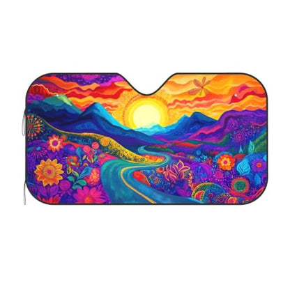 Abstract Flower Sunrise Car Sun Shade Windshield Sunshade Foldable Front Window Shield Cover for Truck SUV - color: Blue2