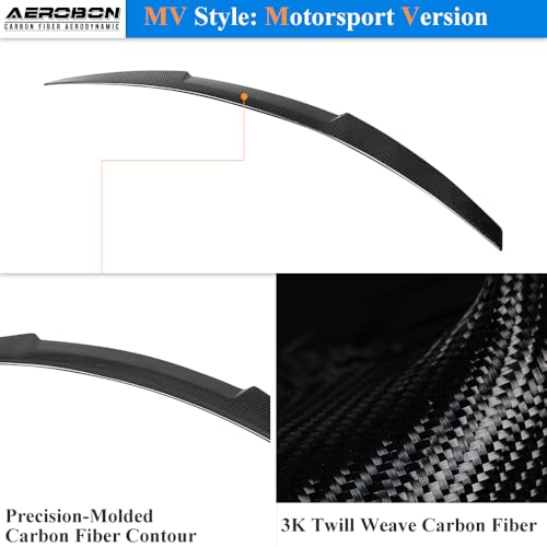 AeroBon Real Carbon Fiber Trunk Spoiler Compatible with 2014-2020 Audi A3 S3 RS3 Spoiler 8V Sedan Rear Spoiler (MV Style) Motorsport Version - size: MV