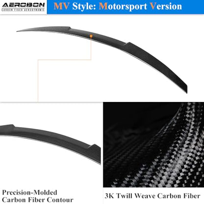 AeroBon Real Carbon Fiber Trunk Spoiler Compatible with 2014-2020 Audi A3 S3 RS3 Spoiler 8V Sedan Rear Spoiler (MV Style) Motorsport Version - size: MV