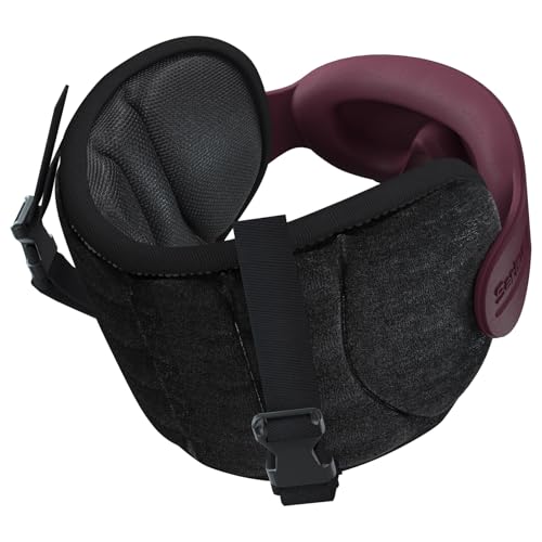 SARISUN Travel Pillows for Airplanes, Airplane Pillow with Brown-Red Sleep Eye Mask, 360° Neck Support Headrest, Portable Airplane Travel Essentials, Adjustable Airplane Head Strap, Stop Bobblehead - color: Brown Red