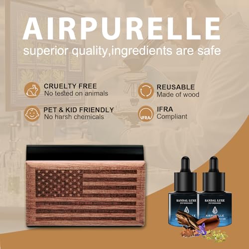 AirPurelle Car Air Freshener with Metal Clip Wood Air Freshener, 90 Days Long Lasting Spicy Sandalwood Scent, Includes 2x 8ML Refills, 0.54 FL OZ, Made in USA, Car Auto Accessories - size: 0.54 Ounce (Pack of 1)