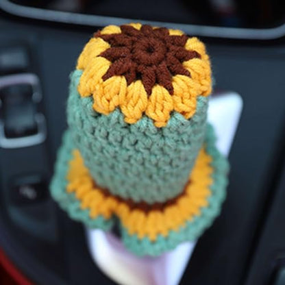 Crochet Shift Knob Cover, Universal Handcrafted Sunflower Boho Car Accessories for Women, Shift Boots Knobs Cover Automotive Interior Fits Car Truck SUV (05#SC) - color: 05#SC