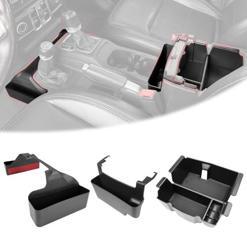 Center Console Gear Shift Organizer Fit for 2018-2025 Jeep Wrangler JL JLU 4XE/Gladiator JT Center Console Armrest Storage Hanging Tray for Wrangler&Gladiator(3-piece Center Console Organizer) - color: 3PCS Center Console Organizer