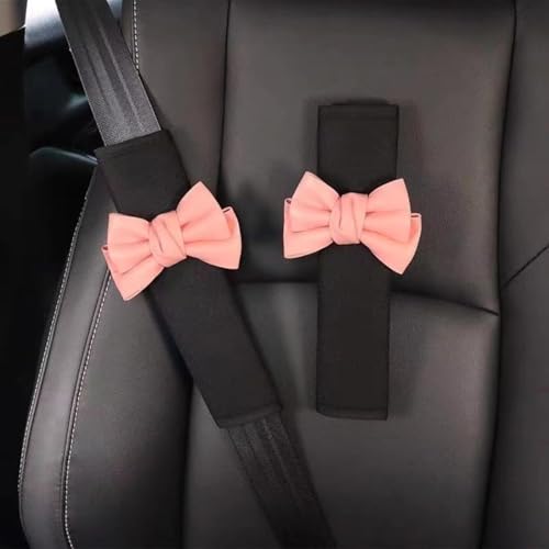 4 Pcs Car Seat Belt Covers with Cute Bow,Leather Seat Belt Cover Pad,Seatbelt Shoulder Strap Pads Covers for Shoulder Protector Car Accessories for Adults Kids,Car Seat Belt Cover Pad,Pink - color: Pink, size: 4PCS
