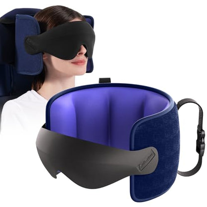 Travel Pillow for Airplane, Travel Pillow with Seat Strap and 3D Eye Mask to Firm Head, 360°Support Headrest No Bobblehead, Travel Essentials for Long Flight,Car Road Trip,Blue - color: Blue