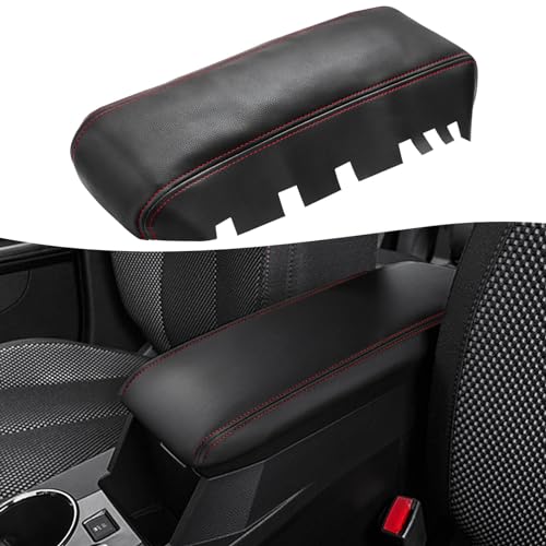 KBH Center Console Armrest Cover Replacement for GMC Terrain, Chevy Equinox 2010 2011 2012 2013 2014 2015 2016 2017, Vinyl Leather, Car Arm Rest Lid Uphostery, Black-Red Stitch - color: Black-red stitch