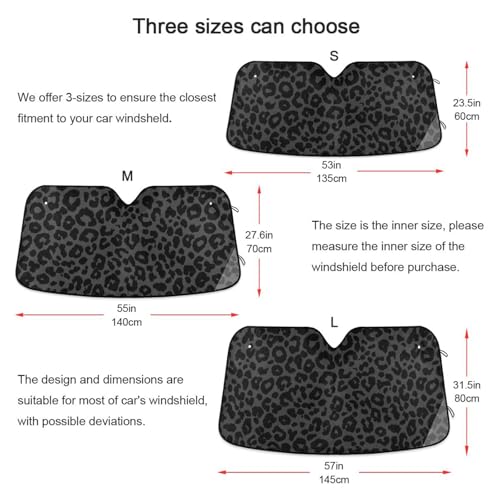 Windshield Sun Shade Dark Gray Leopard Cheetah Print Ram Front Window Block UV Shades Visor Reflective Retractable for Car SUV Trucks - color: B012