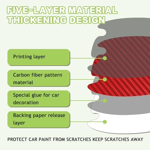 8PCS Car Door Handle Scratch Protector, Paint Guard Cover, Carbon Fiber Bowl Sticker, Protective Film for Most Handles (Red) - color: Red