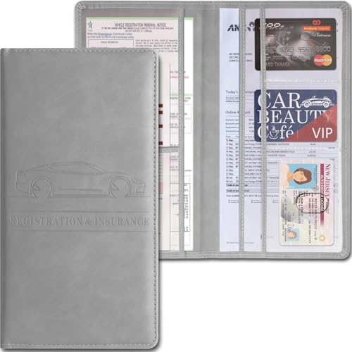 Car Accessories Registration and Insurance Holder,Leather Essential Card Magnetic Shut Vehicle Glove Box Organizer Case for Auto Driver License Document Truck Motorcycle Boat-Grey - color: Grey
