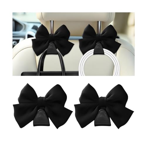 Cute Bow Car Seat Headrest Hooks, 2PCS Multifunctional Vehicle Rear Seat Hanging Hooks, Automotive Interior Seatback Storage Organizer for Purses Bags, Universal for SUV Sedan Truck (Black) - color: Black