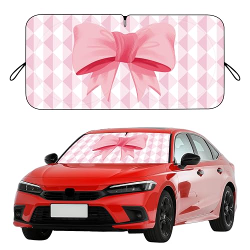 Car Windshield Sun Shade, Cute Bow Sun Visor - Wear-Resistant Black Tape, Foldable 59'x27.5'/63''x31.5'' - color: Diamond Bow, size: Small