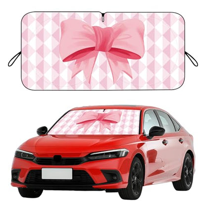 Car Windshield Sun Shade, Cute Bow Sun Visor - Wear-Resistant Black Tape, Foldable 59'x27.5'/63''x31.5'' - color: Diamond Bow, size: Small