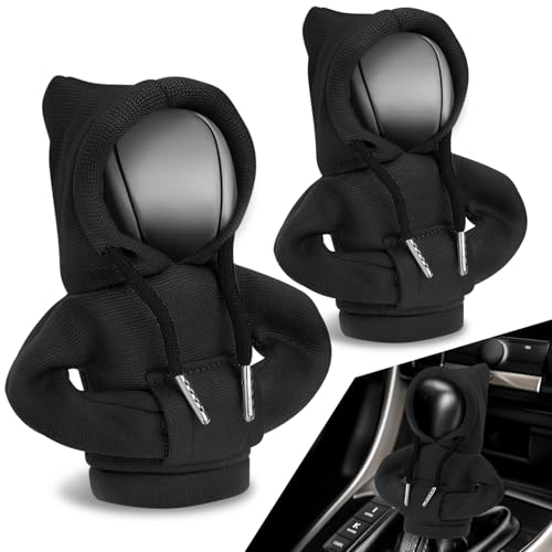 Auto Dynasty 2pcs Car Gear Shift Knob Hoodie, Mini Hoodie Shifter Cover, Automotive Interior Decoration, Gear Shifter Stick Protector, Auto Manual Transmission Lever Cover, Black - color: Black, size: 2 PCS