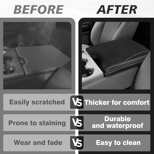 Muslogy Center Console Armrest Cover Fit for Ford F-150 F150 2015-2026 & F250 F350 F450 2017-2026 Accessories, Comfort Armrest Pad Console Lid Cushion Vegan Leather 1-Inch Extra Thick(Jump Seat ONLY) - size: 2) 15-25 |F150| Jump Seat, +Thick