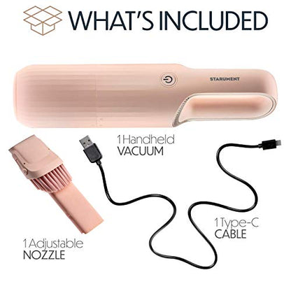 STARUMENT Portable Hand Vacuum Cleaner for Dust Pet Hair Dirt Home Car Interior, Furniture Lightweight Easy to Use, Compact Design Battery Rechargeable with USB-C Cable Pink - color: Pink