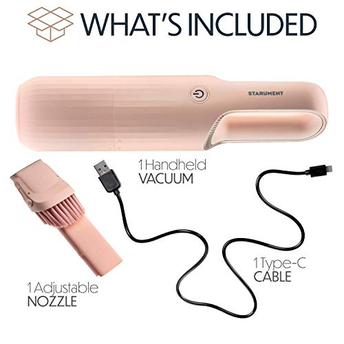 STARUMENT Portable Hand Vacuum Cleaner for Dust Pet Hair Dirt Home Car Interior, Furniture Lightweight Easy to Use, Compact Design Battery Rechargeable with USB-C Cable Pink - color: Pink