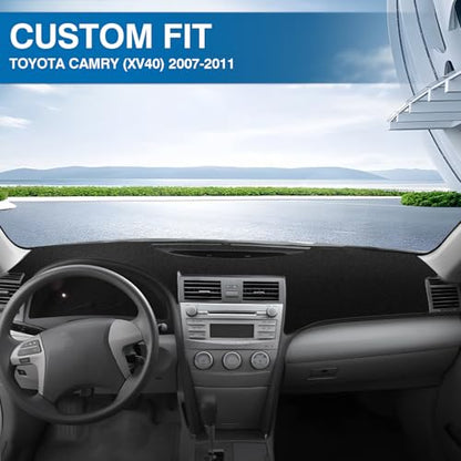 KUST Black Dash Cover Compatible with Toyota Camry 2007 2008 2009 2010 2011 Polyester Dashboard Cover Non-Slip Dash Protector Interior Accessories for Camry Custom Fit Dash Mat No Glare - size: Camry 07-11(black)