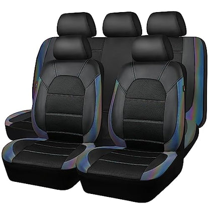 CAR PASS Leather seat Covers,Automotive Universal Sport car seat Cover Super 5mm Composite Sponge Inside,Airbag Compatible fits Most SUVs, Trucks,and Vans (Full Set,Chameleon Iridescent Reflective) - color: Black Chameleon Iridescent, size: Full Set
