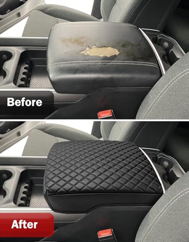 KBH Center Console Armrest Cover for Dodge Ram 1500 2500 3500 2019-2026, Floor Console Bucket Seat, Customized Front Arm Rest Lid Cushion Pad, Vinyl Leather, Anti-Scratch, Black