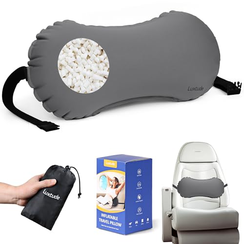 Luxtude Inflatable Lumbar Pillow for Airplane Travel, Lumbar Support Pillow for Office Chair/Car, Self-Inflating Travel Lumbar Pillow Back Support, Lower Back Pillow for Reducing Lumbar Pain - color: Gray