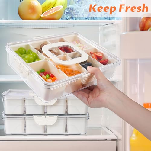 TCHZA Snackle Box Container, Dishwasher Safety - Divided Serving Tray with Lid and Handle, Charcuterie Board for Portable Snack Platters - Clear Organizer for Fruits Snacks,Perfect for Road Travel