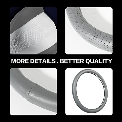 Car Steering Wheel Cover,Universal 15 Inch Premium Leather Car Steering Wheel Cover,Best Grip,Perforated Design,Breathable,Non-Slip,Sweat-Absorbent,Warm in Winter and Cool in Summer (Gray) - color: Gray