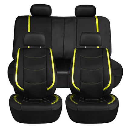 FH Group Full Set Faux Leather Car Seat Covers - Universal Fit, Low Back Front Seat Covers, Airbag Compatible, Split Bench Rear, Seat Cover for SUV, Sedan, Yellow - color: Yellow, style: Seat Covers