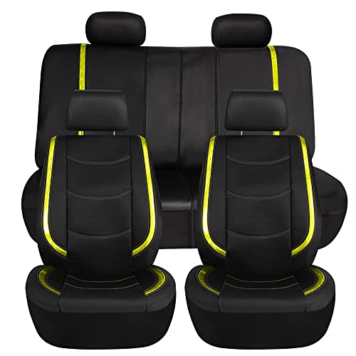 FH Group Full Set Faux Leather Car Seat Covers - Universal Fit, Low Back Front Seat Covers, Airbag Compatible, Split Bench Rear, Seat Cover for SUV, Sedan, Yellow - color: Yellow, style: Seat Covers