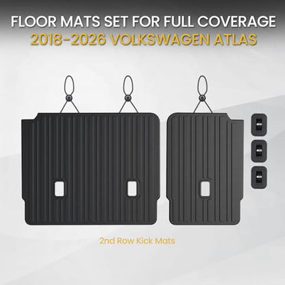Kick Mats Backrest Mats for 2018-2025 2026 Volkswagen VW Atlas Bench Seat Car Mat Accessories(Not Fit Cross Sport), All Weather TPE Protector SEL SE Peak Edition(2nd Row Kick Mats 7 Seats) - style: 2nd Row Kick Mats