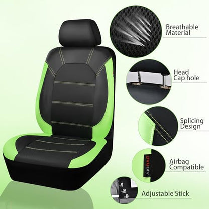 CAR PASS Luminous Green Leather seat Covers Universal Sport car seat Cover, 5mm Composite Sponge Inside, Airbag Compatible fits Most Cars, SUVs,Trucks,Vans (Full Set,Black with Green) - color: Black Green, size: Full Set