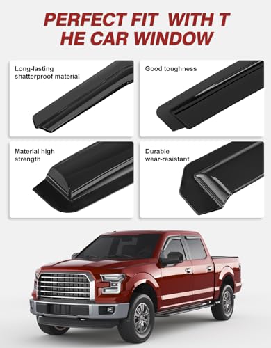 Outside-Mount Window Rain Guards Fit for 2009-2014 Ford F150 F-150 SuperCrew SVT Raptor, Extra Durable Window Visors Wind Deflector Dark Smoke Vent Shades Car Tape-on with Thicker 4PCS - size: Fit for 2009-2014 F150 SuperCrew