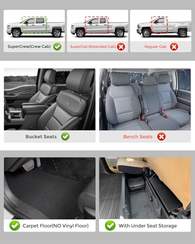 CarQiWireless Floor Mats for Ford F-250/F-350/F-450 2017-2024 2025 2026 Super Duty Crew Cab（Not Fit Exteded/Regular Cab）,All Weather Heavy-Duty TPE Full Set Liners Truck mats Accessories