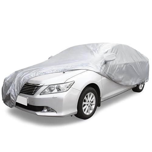 ACROPIX 180T Gray Car Cover Waterproof All Weather Full Exterior Cover Rain Hail Sun Protector Car Cover Fit for Sedan Length 185-189 Inch - Pack of 1 - color: Silver Tone, size: Fit for Sedan Length 185-189 inch