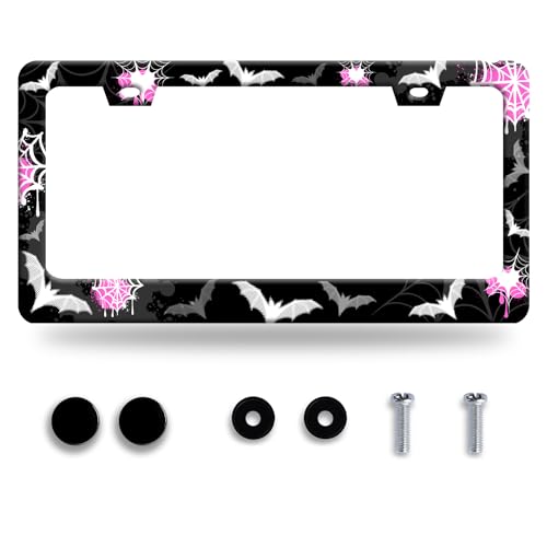 Personalise Bat Spider Web License Plate Frame Gothic License Plate Frames Car Universal Stainless Steel Accessories Cars Decor with 2 Holes and Screws Fits Standard Us Vehicles Size 12.2 X 6 Inches - color: Bat Spider Web
