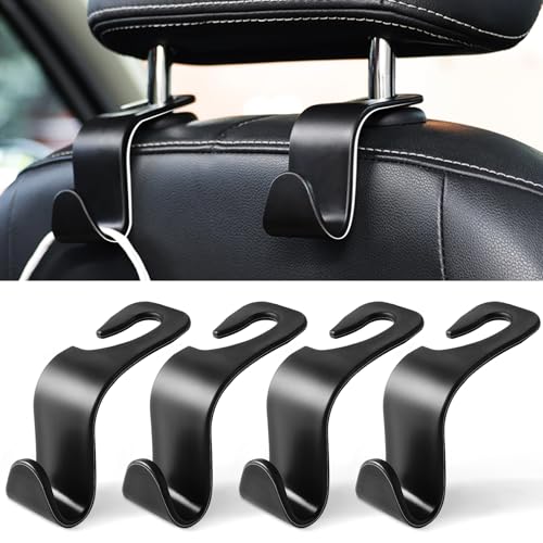 LivTee Car Seat Headrest Hook, Auto Seat Hook Hangers Storage Organizer Interior Accessories for Purse Coats Umbrellas Grocery Bags Handbag, 4-Pack - color: Black