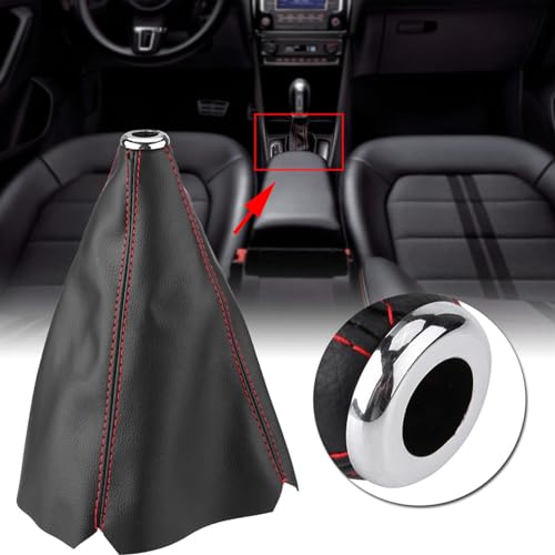 Shift Boot, PU Leather Shifter Boot Cover Universal, Shift Boot Retainer Stick Shift Sleeve Gear Shifter Boot Gear Gaiter Cover Black Bright Red Stitch for Manual Transmission Car