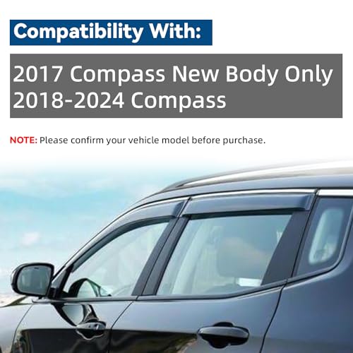 4pcs Vent Window Visors Compatible with 2017/2018-2024 Compass New Body,Outside Mount Style Sun Rain Guard,Smoke Tint with Chrome Trim - size: For 2017-2024 Jeep Compass