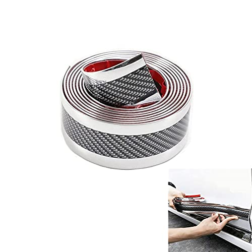 Universal Carbon Fibre Car Door Entry Guards Protector, Flexible Self-Adhesive Car Door Sill Sticker for Car SUV Truck Door Entry Guards (Silver, 5×250cm / 2×98.4"(W×L)) - color: Silver, size: 2 × 98.4 in (W×L)