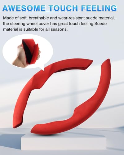 Shademax Custom-Fit for Tesla Steering Wheel Cover, Tesla Model Y/3 2017-2025 2026 (Fit Model Y Juniper 2026/ Model 3 Highland) Suede Steering Wheel Cover Non-Slip,Tesla Model Y/3 Accessories (Red) - color: Red