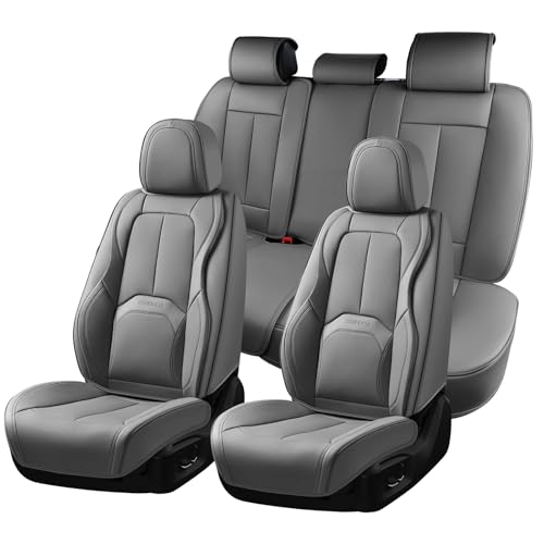 Coverado Car Seat Covers Full Set, Premium Nappa Leather Seat Covers for Car, Waterproof Car Seat Protector with Lumbar Support, Automotive Seat Covers Universal Fit for Most Cars SUV Truck(Gray) - color: A-Gray, size: Fullset