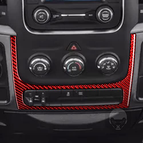 Compatible with Dodge Ram 1500/2500/3500 2013 2014 2015 2016 2017 2018 Red Real Carbon Fiber Central Lower Panel of Air Conditioning Knob Climate Control Panel Car Interior Trim Accessories - color: Red 20
