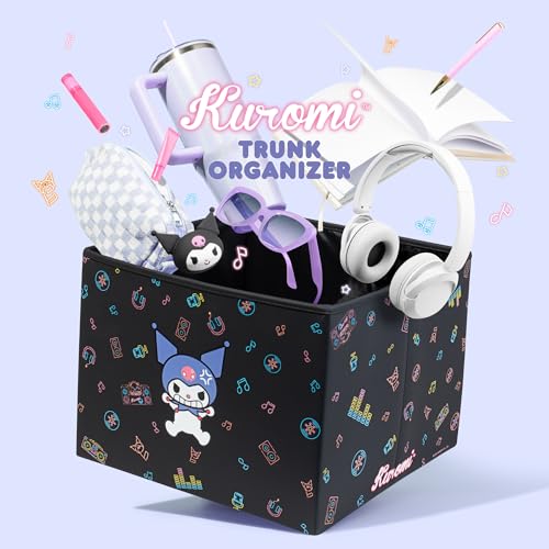 Sanrio Kuromi Car Trunk Organizer and Storage Bin - Collapsible Simple Compartment Convenient Heavy Duty, Fold Up for Easy Storage Box, Automotive Seat Cargo for Groceries Tools - 12.5L x 12.5W x 9H - style: Organizer Kuromi