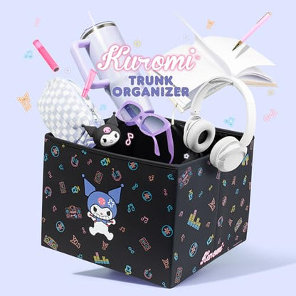 Sanrio Kuromi Car Trunk Organizer and Storage Bin - Collapsible Simple Compartment Convenient Heavy Duty, Fold Up for Easy Storage Box, Automotive Seat Cargo for Groceries Tools - 12.5L x 12.5W x 9H - style: Organizer Kuromi