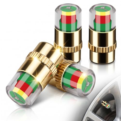 ANKI HAPPIGO 4Pcs Car Tire Pressure Monitor Valve Stem Caps Sensor Indicator 3 Color Eye Alert (Golden,2.2Bar 32PSI) - color: Golden