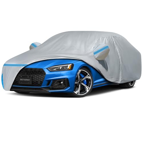 Car Cover for 2007-2026 Audi A5/S5/RS5 Sedan, Waterproof Custom-fit All Weather Sun Rain UV Dust Snow Protection Windproof Outdoor A5 Full Car Cover with Door Zipper and Cotton Lining-Gray - size: A5 Cover